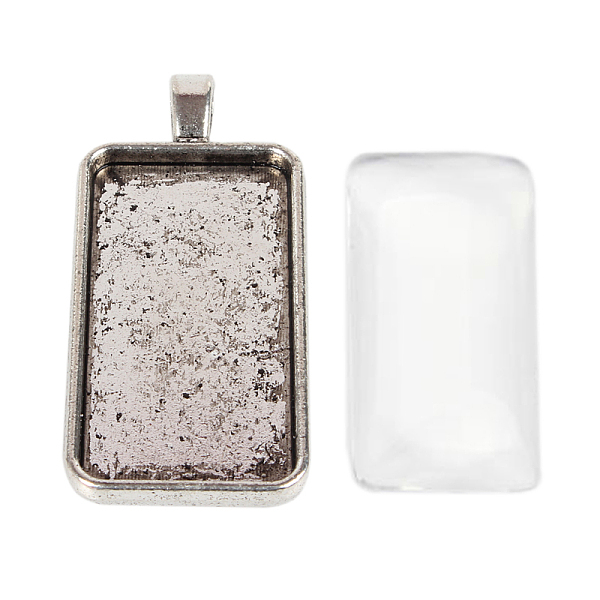 

PandaHall DIY Pendant Making, Tibetan Style Alloy Pendant Cabochon Bezel Settings, with Glass Cabochons, Rectangle, Antique Silver...