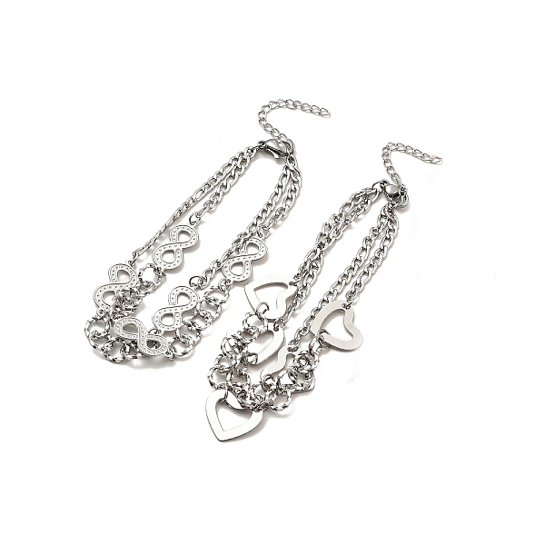 

PandaHall 304 Stainless Steel Curb Chains Double Layer Multi-strand Bracelet with Links for Women, Mixed Patterns, Pendant...