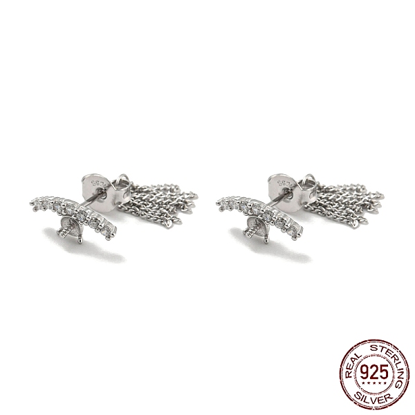 

PandaHall Rhodium Plated 925 Sterling Silver Micro Pave Clear Cubic Zirconia Stud Earring Findings, Tassel Front Back Earring Findings for...