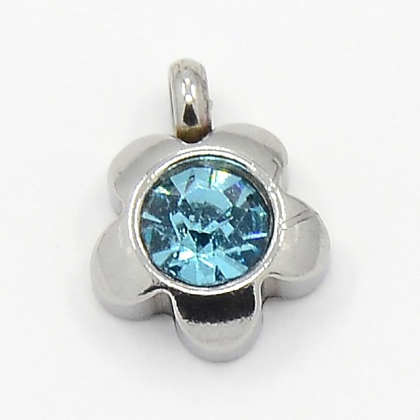 

PandaHall 201 Stainless Steel Rhinestone Flower Charm Pendants, Grade A, Faceted, Aquamarine, 9x7x4mm, Hole: 1mm Stainless Steel+Rhinestone..., Cyan
