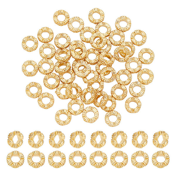 

PandaHall ARRICRAFT 50Pcs Brass Spacer Beads, Wave Texture, Round Ring, Long-Lasting Plated, Real 18K Gold Plated, 6.5x2mm, Hole: 3mm Brass...