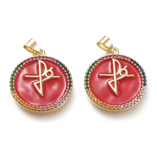 

PandaHall Brass Micro Pave Cubic Zirconia Pendants, with Enamel, Real 18K Gold Plated,Flat Round with Faith Cross, Red, 23x20x2mm, Hole...