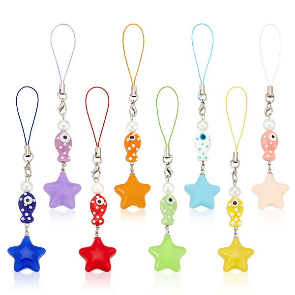 8Pcs Porcelain & Acrylic Mobile Straps