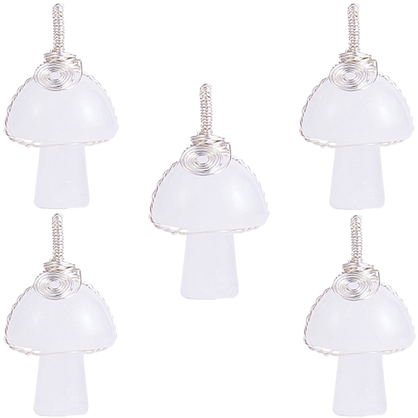 

PandaHall Natural Quartz Crystal Pendants, Rock Crystal Pendants, Mushroom Charms, with Silver Color Plated Copper Wire Wrapped, 30x15x16mm...