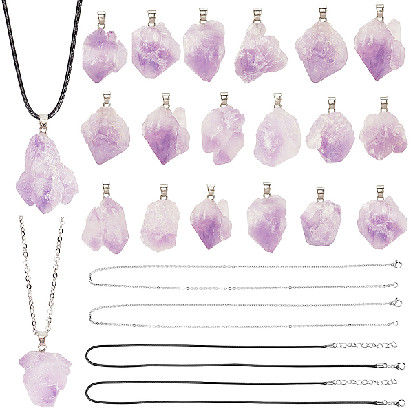 

PandaHall SUNNYCLUE DIY Natural Amethyst Pendant Necklaces Making Kits, include Waxed Cotton Cord Necklace Makings, 304 Stainless Steel...