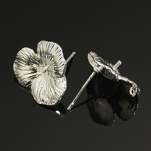 

PandaHall Brass Stud Earring Findings, with Loop, Lead Free & Cadmium Free & Nickel Free, Flower, Silver Color Plated, about 16mm in...