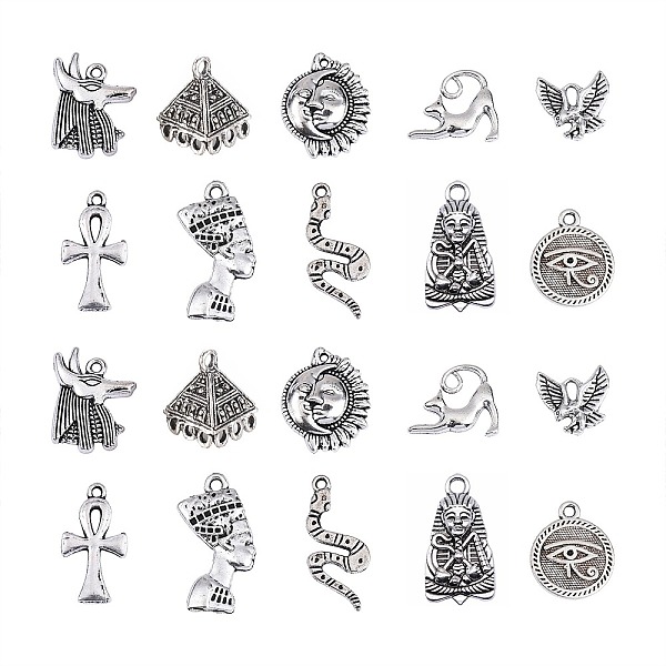 

PandaHall 100 pcs 10 Style Tibetan Style Alloy Pendants, Cadmium Free & Lead Free, Pharaoh & Stretching Cat & Ankh Cross & Egyptian Queen &...