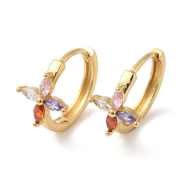 

PandaHall Flower Cubic Zirconia Hoop Earrings, Rack Plating Brass Jewelry for Women, Cadmium Free & Lead Free, Real 18K Gold Plated...
