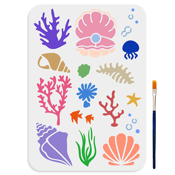 

PandaHall MAYJOYDIY US 1Pc PET Hollow Out Drawing Painting Stencils, for DIY Scrapbook, Photo Album, with 1Pc Art Paint Brushes, Shell Shape...