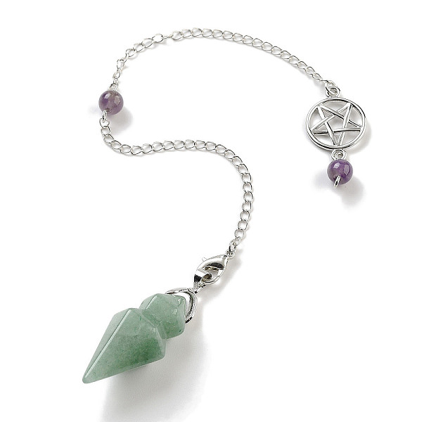 

PandaHall Natural Green Aventurine Pointed Dowsing Pendulums, with Rack Plating Brass Findings, Cone, 235mm Green Aventurine Cone