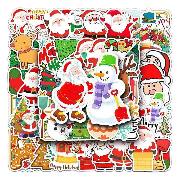 PandaHall 50Pcs Christmas PVC Self Adhesive Stickers, Waterproof Decals for Water Bottle, Helmet, Luggage, Mixed Shapes, 55~85mm Plastic...