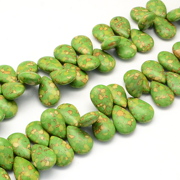 

PandaHall Dyed Synthetic Turquoise Teardrop Bead Strands, Olive Drab, 25~26x17~18x9mm, Hole: 1~2mm Synthetic Turquoise Teardrop Green