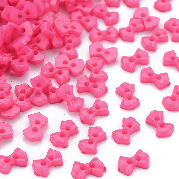 PandaHall 2-Hole Plastic Buttons, Bowknot, Hot Pink, 6x9x2mm, Hole: 1.5mm Plastic Bowknot