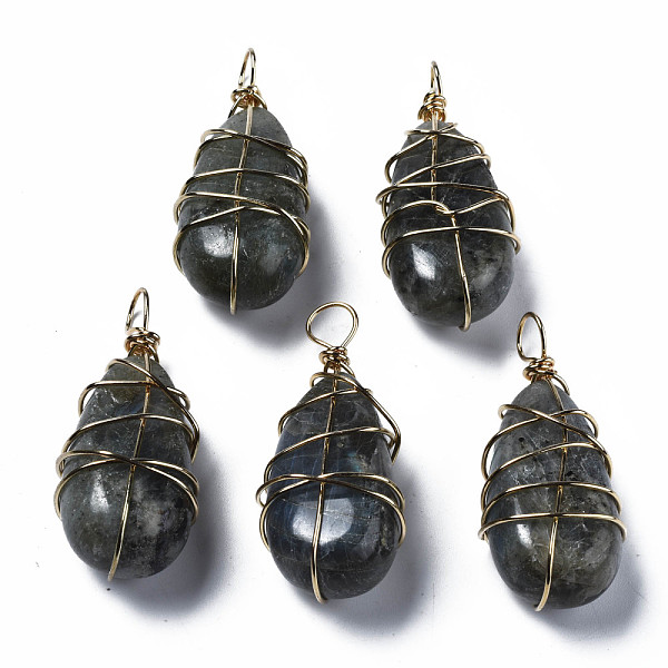 

PandaHall Natural Labradorite Big Pendants, with Golden Brass Findings, Rack Plating, Teardrop, 50.5~52.5x22x17.5~19mm, Hole: 6mm...