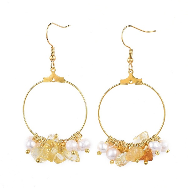 

PandaHall Natural Citrine Chip Beads Dangle Earrings, with Pearl Beads, Brass Findings and 304 Stainless Steel Earring Hooks, Golden...