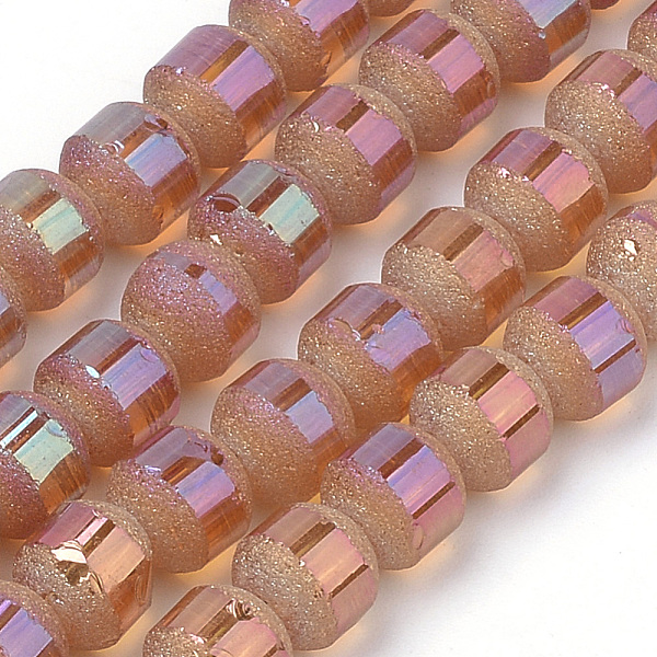 

PandaHall Electroplate Glass Bead Strands, Frosted, Rainbow Plated, Round, PeachPuff, 8~9mm, Hole: 1.5mm, about 72pcs/strand, 24.4 inch..., Brown