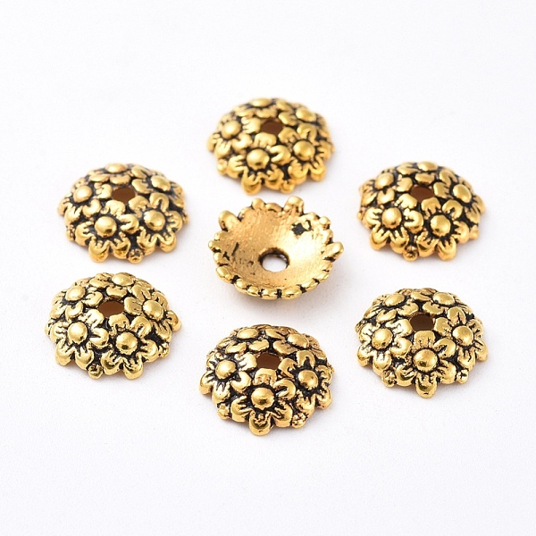 

PandaHall Tibetan Style Bead Caps, Lead Free & Cadmium Free & Nickel Free, Flower, Antique Golden, about 11mm in diameter, 3.5mm thick, hole...