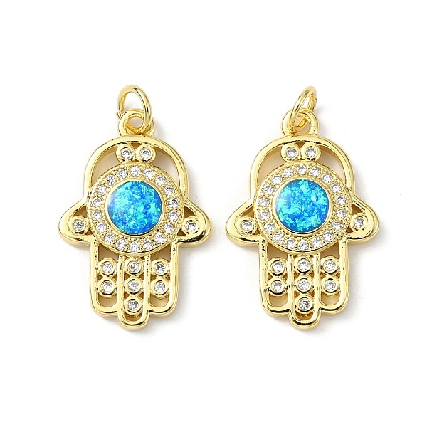 

PandaHall Brass Micro Pave Cubic Zirconia Pendants, with Synthetic Opal and Jump Ring, Hamsa Hand, Real 18K Gold Plated, 22x15x3mm, Hole..., Clear