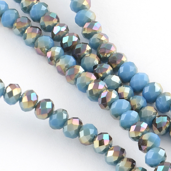 

PandaHall Electroplate Glass Faceted Rondelle Bead Strands, Half Rainbow Plated, Light Sky Blue, 8x6mm, Hole: 1mm, about 72pcs/strand, 17.3...