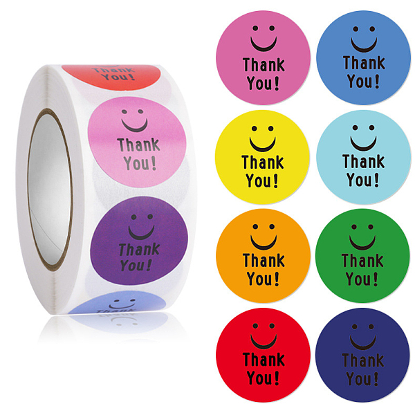 

PandaHall 8 Colors Round Dot Paper Self Adhesive Thank You Sticker Rolls, Rainbow Color Smiling Face Decals, for DIY Art Craft, Scrapbooking...