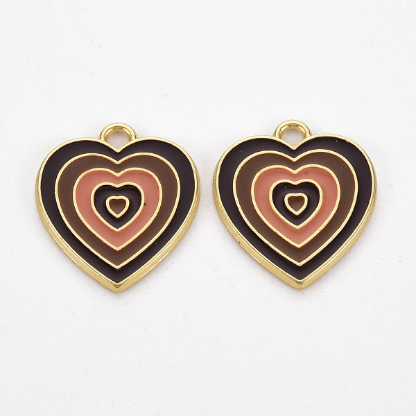 

PandaHall Rack Plating Light Gold Alloy Enamel Pendants, Cadmium Free & Lead Free, Heart, Sienna, 21.5x18.5x1.5mm, Hole: 2mm Alloy+Enamel..., Brown