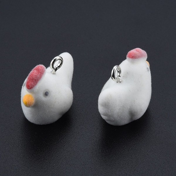 

PandaHall Opaque Resin Pendants, with Platinum Tone Iron Loops, Flocky Chook Charms, White, 19.5~21x24.5~25.5x15mm, Hole: 2.5mm Iron+Resin...