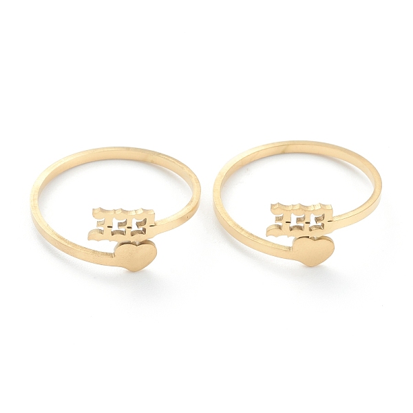 PandaHall Ion Plating(IP) 201 Stainless Steel Cuff Rings, Open Rings, Numbers 3 with Heart, Real 18K Gold Plated, Number 3: 4x8mm, US Size...