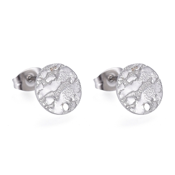 

PandaHall 304 Stainless Steel Stud Earring Findings, with Ear Nuts/Earring Backs & Loop, Textured, Flat Round, Stainless Steel Color, 10x1mm...