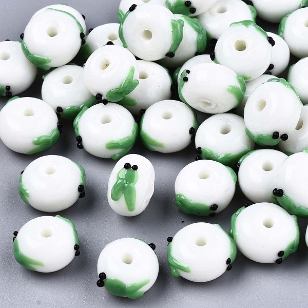 

PandaHall Handmade Bumpy Lampwork Beads, Abacus with Goldfish, Green, 14~15x12~13x8~9mm, Hole: 2mm Lampwork Rondelle Green