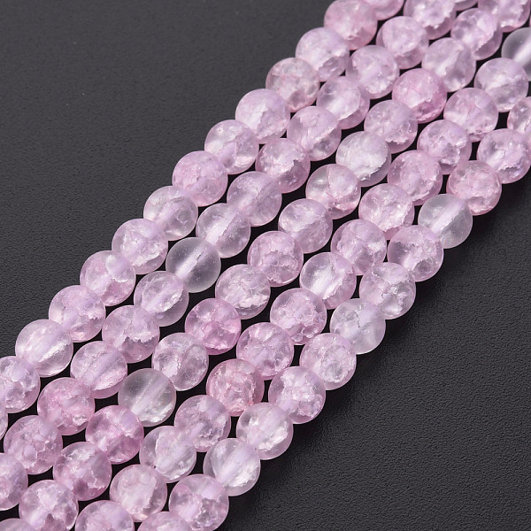 

PandaHall Crackle Glass Beads Strands, Dyed & Heated, Frosted, Round, Orchid, 4mm, Hole: 0.8mm, about 98~100pcs/strand, 15.35 inch(39cm)..., Purple
