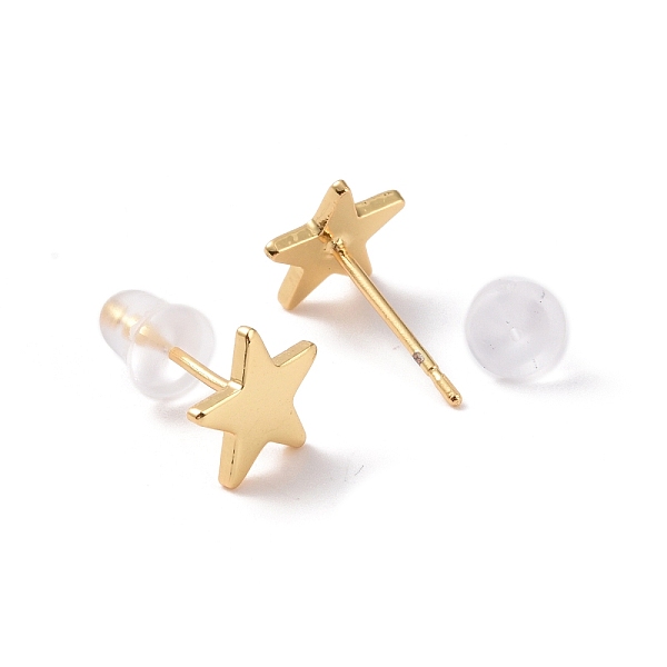 

PandaHall Brass Star Stud Earrings for Women, Cadmium Free & Lead Free, Golden, 7.5x8mm, Pin: 0.9mm Brass Star