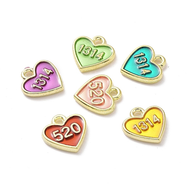 PandaHall Valentine's Day Alloy Enamel Pendants, Heart with Number 520 & 1314, Mixed Color, Golden, 11x11x1.5mm, Hole: 1.6mm Alloy+Enamel...