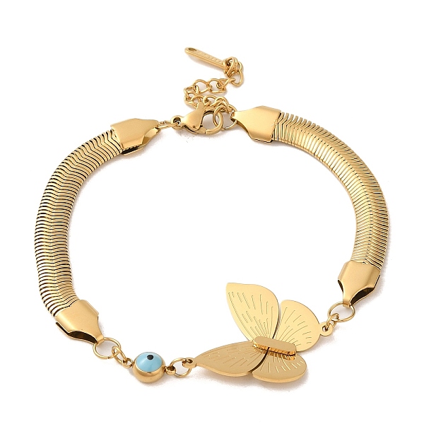 

PandaHall 304 Stainless Steel Enamel Herringbone Chain Bracelets, Evil Eye & Butterfly Link Bracelets for Women, Golden, 9-1/2 inch(24cm)...