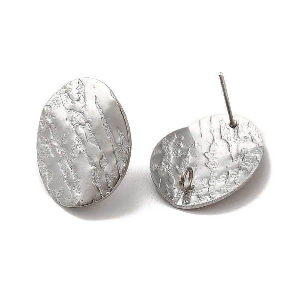 

PandaHall 304 Stainless Steel Stud Earrings Findings, with Vertical Loop, Textured Oval, Stainless Steel Color, 20x16mm, Hole: 2.5mm, Pin...