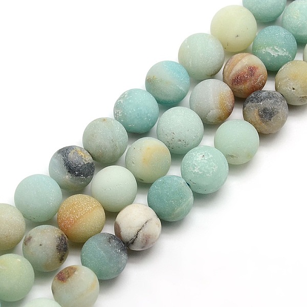 Frosted Natural Flower Amazonite Round Bead Strands