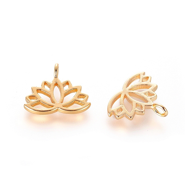 

PandaHall Brass Charms, Lotus Flower, Nickel Free, Real 18K Gold Plated, 10.5x12.5x1mm, Hole: 1.8mm Brass Flower