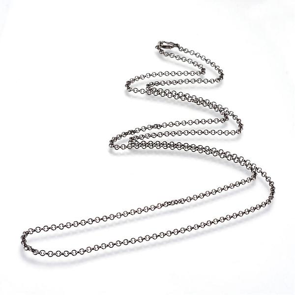 

PandaHall Iron Rolo Chains Necklace Making, with Lobster Clasps, Soldered, Gunmetal, 29.5 inch(75cm) Iron