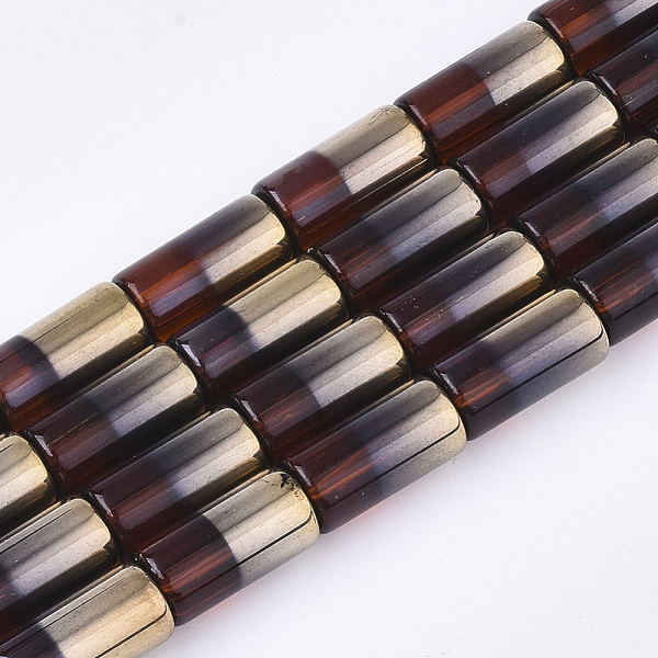

PandaHall Half Electroplate Glass Beads Strands, Column, Sienna, 19.5~20x10mm, Hole: 1.4mm, about 15~17pcs/strand, 13.39 inch(34cm) Glass..., Brown