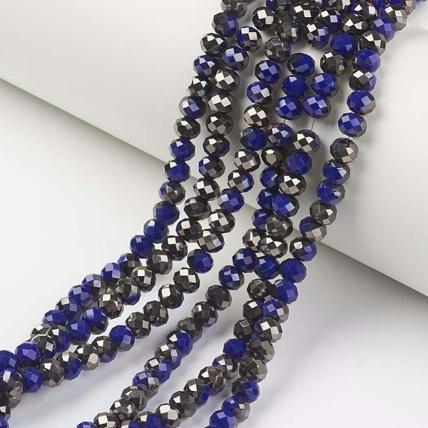 

PandaHall Electroplate Opaque Glass Beads Strands, Half Black Plated, Faceted, Rondelle, Prussian Blue, 2x1.5mm, Hole: 0.4mm, about...