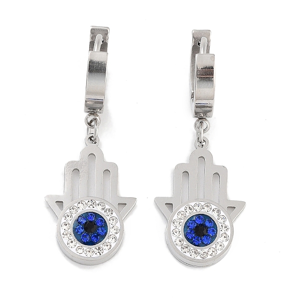 

PandaHall Hamsa Hand with Evil Eye 304 Stainless Steel Dangle Earrings, Glass and Rhinestone Hoop Earrings for Women, Stainless Steel Color...