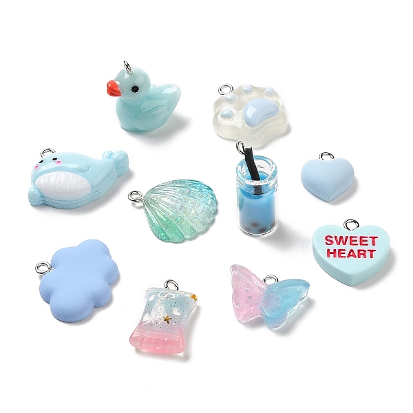 

PandaHall Resin Pendants, with Platinum Plated Iron Loops, Cloud & Heart & Duck, Mixed Shapes, Light Blue, 14.5~23.5x10~24.5x4~19mm, Hole..., Multicolor