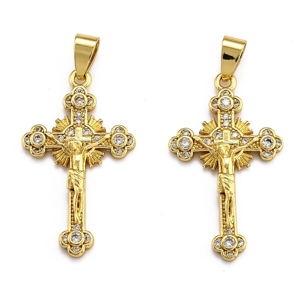 

PandaHall Brass Micro Pave Clear Cubic Zirconia Pendants, Long-Lasting Plated, Cross, Real 18K Gold Plated, 33x19x4.5mm, Hole: 3.5x5.5mm...