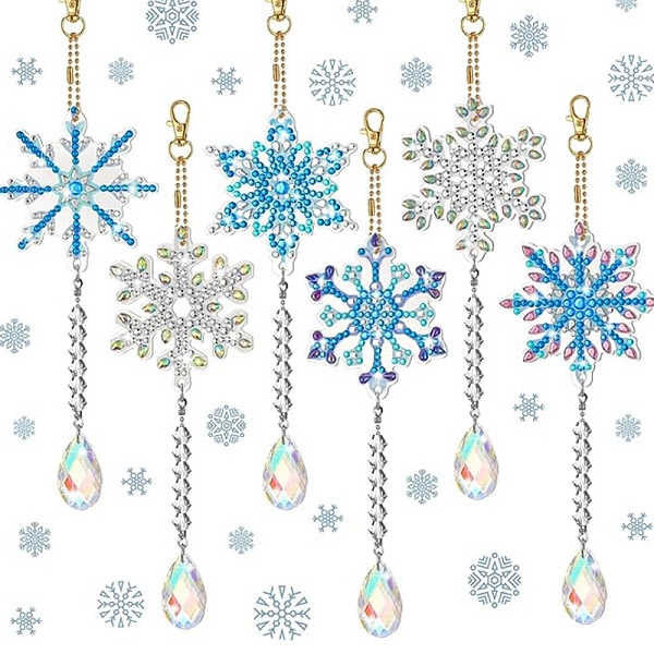 

PandaHall DIY Christmas Snowflake Pendant Decoration Diamond Painting Kits, Crystal Teadrop Prism Suncatcher, Rainbow Maker with Lobster...