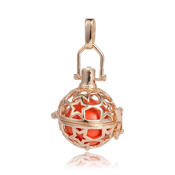 

PandaHall Golden Plated Brass Hollow Round Cage Pendants, with No Hole Spray Painted Brass Round Beads, Dark Orange, 35x25x21mm, Hole: 3X8mm...