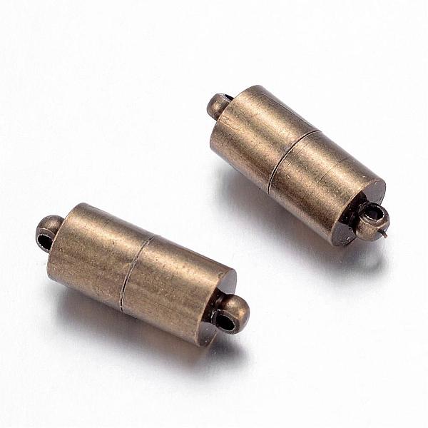 

PandaHall Brass Magnetic Clasps with Loops, Nickel Free, Column, Antique Bronze, 16x6mm, Hole: 1.5mm Brass Column