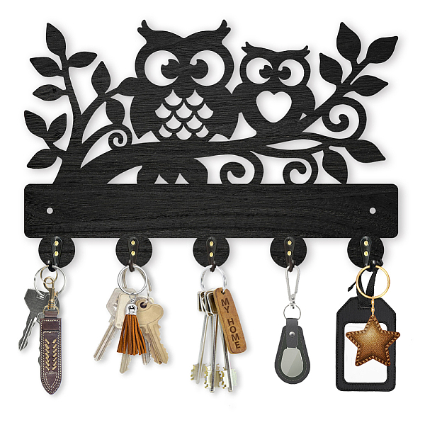 

PandaHall Wood & Iron Wall Mounted Hook Hangers, Decorative Organizer Rack, with 2Pcs Screws, 5 Hooks for Bag Clothes Key Scarf Hanging..., Black