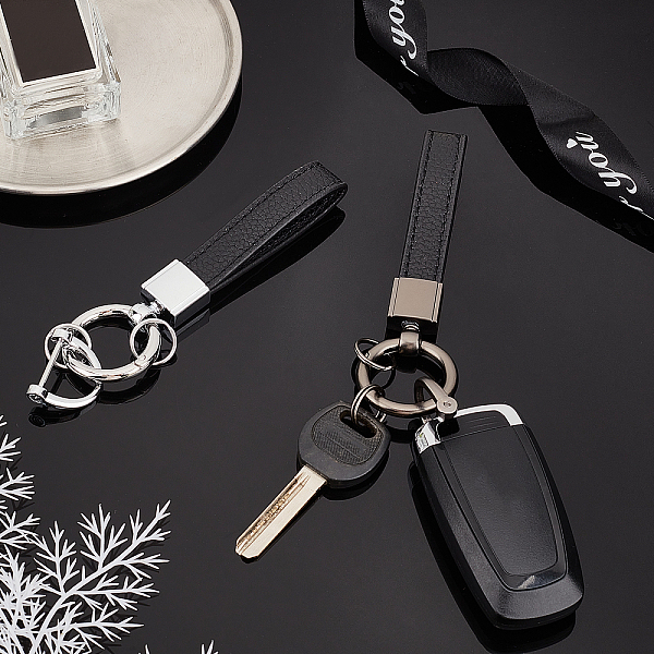 

PandaHall 2 Sets 2 Color PU Leather Keychains, with Zinc Alloy Clasps and Rings, Screwdriver, Black, Gunmetal & Platinum, 13.5x3.45cm...