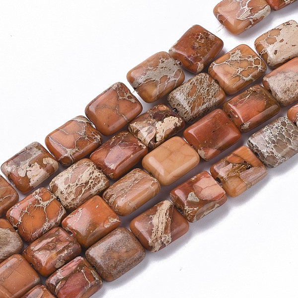PandaHall Natural Imperial Jasper Beads Strands, Dyed, Rectangle, Chocolate, 10~11x8~9x4~5mm, Hole: 1.4mm, about 38~42pcs/Strand, 15.55...