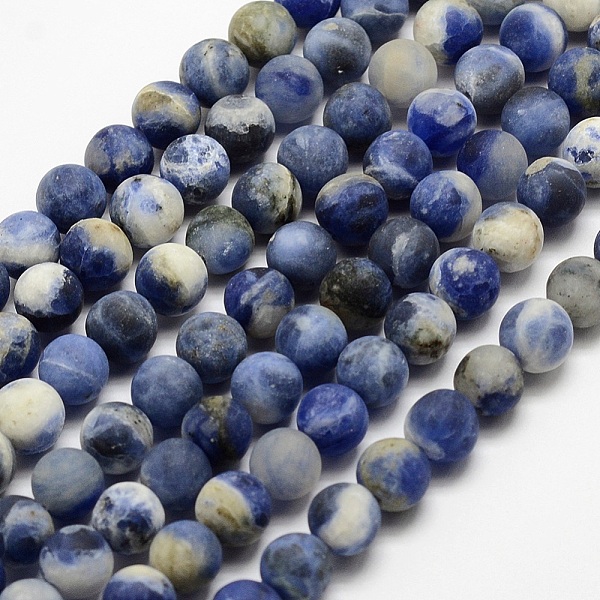 PandaHall Natural Sodalite Beads Strands, Frosted, Round, Dyed, 10mm, Hole: 1mm, about 38pcs/strand, 14.9 inch Sodalite Round