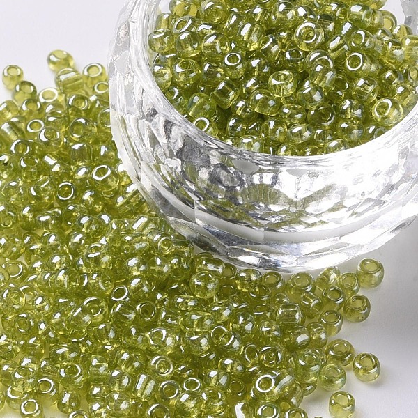 

PandaHall Glass Seed Beads, Trans. Colours Lustered, Round, Yellow Green, 3mm, Hole: 1mm, about 10000pcs/pound Glass Green